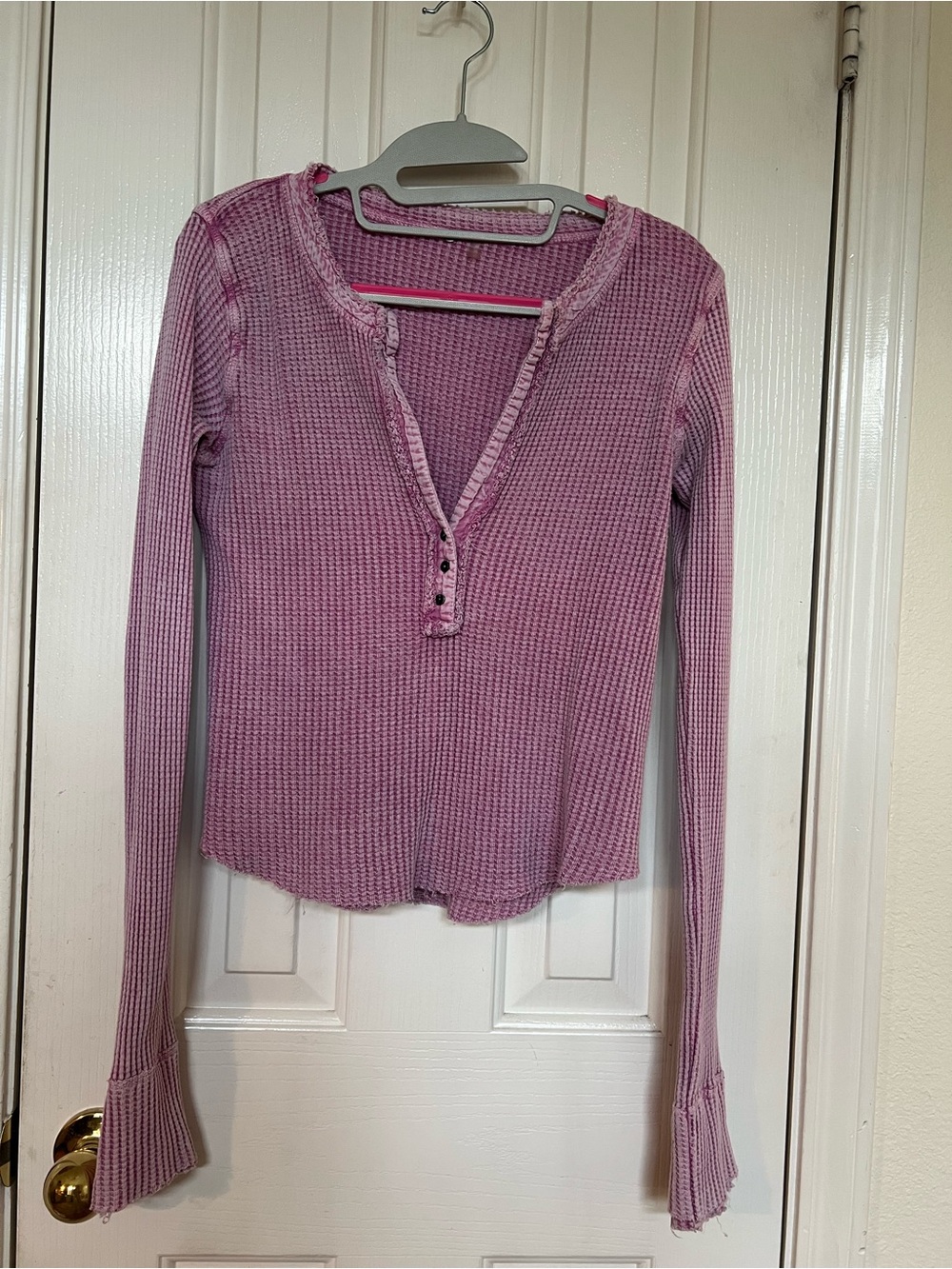 Women’s Long Sleeve Waffle Henley Tee - Pink